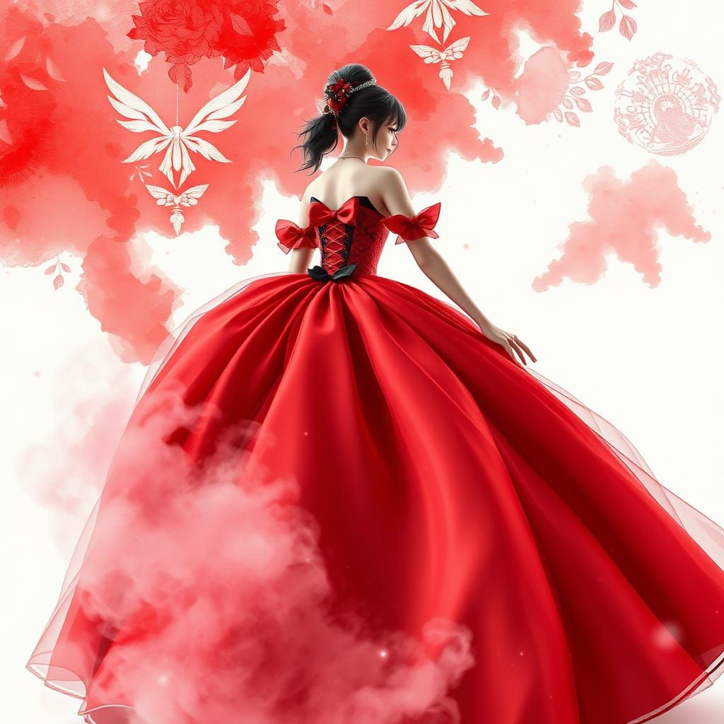 Glamorous Watercolor Ball Gown in Fiery Colors
