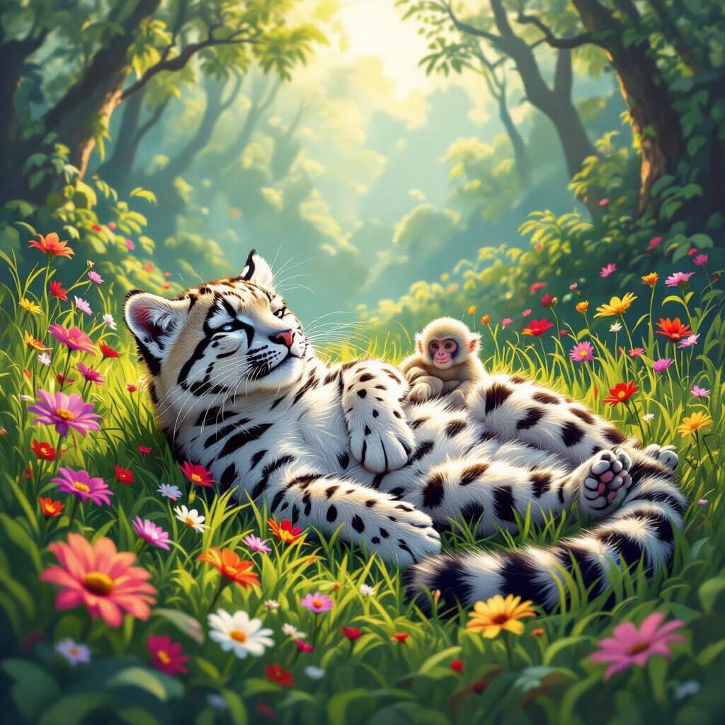 Clouded Leopard and Gibbon in Dreamy Himalayan Forest