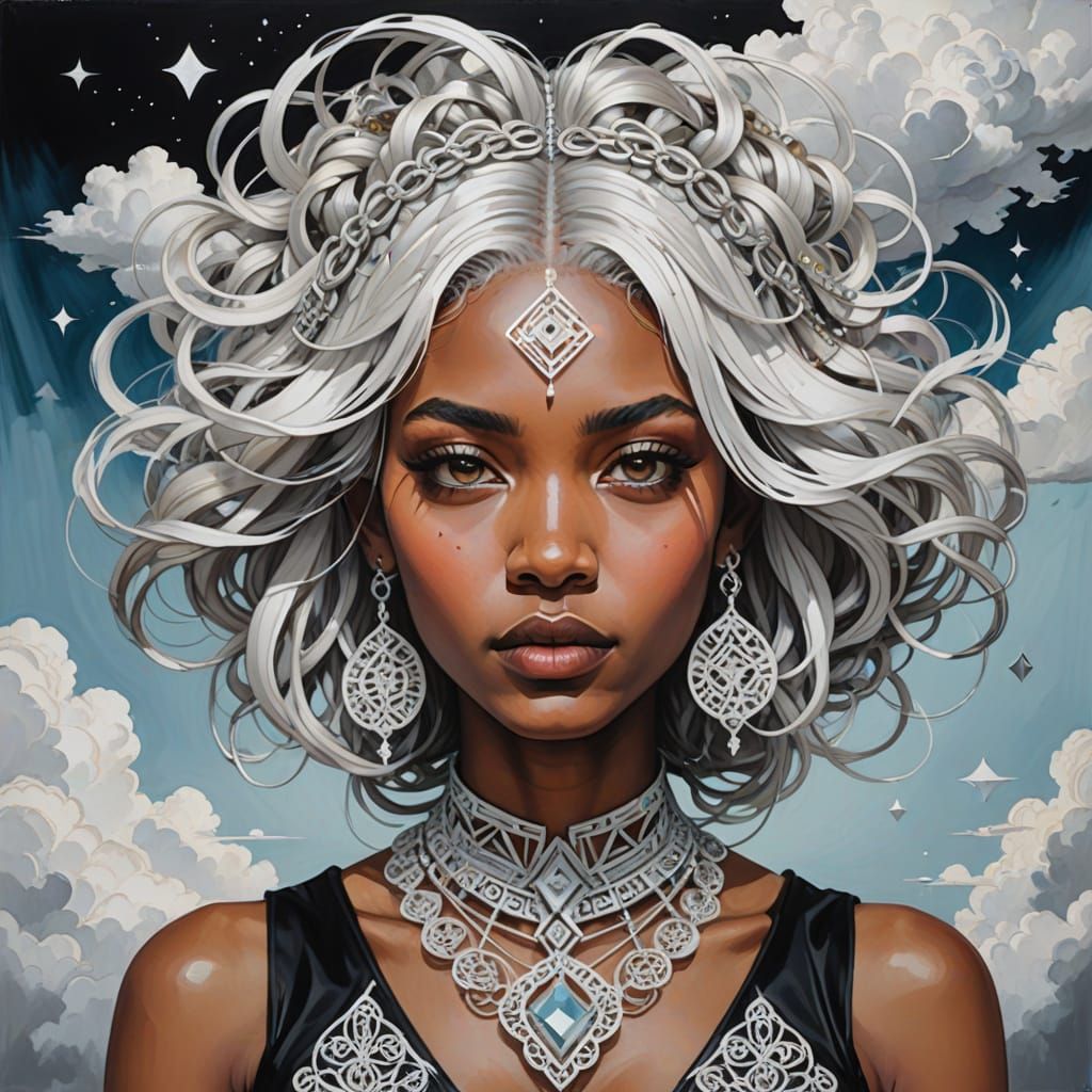 Girl with Cloud Hair in Gouache Style