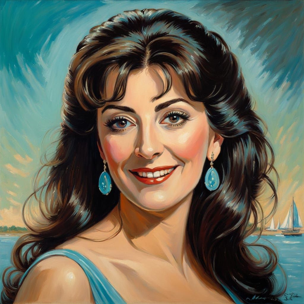 Post-Impressionist Portrait of a Smiling Woman in Turquoise ...