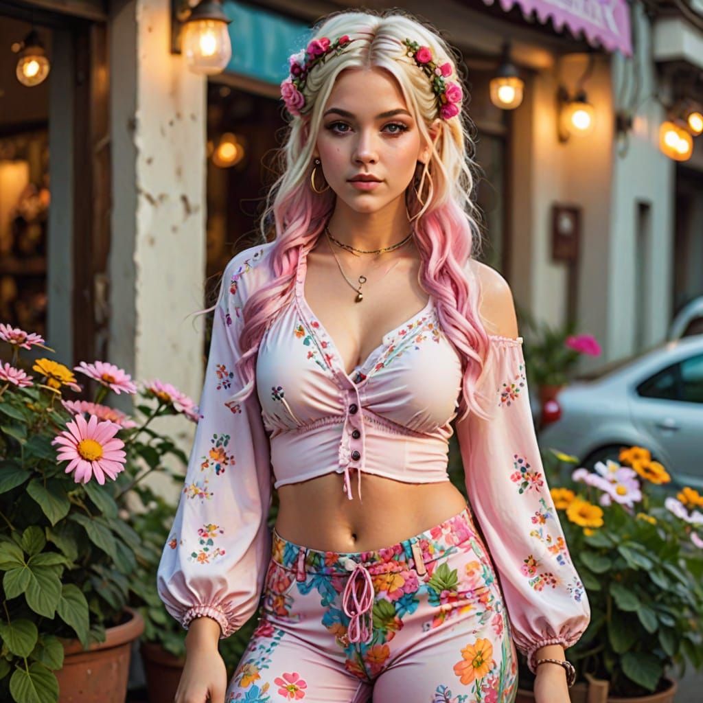 Future Hippie Fashion: Pink Blouse and Floral Pants
