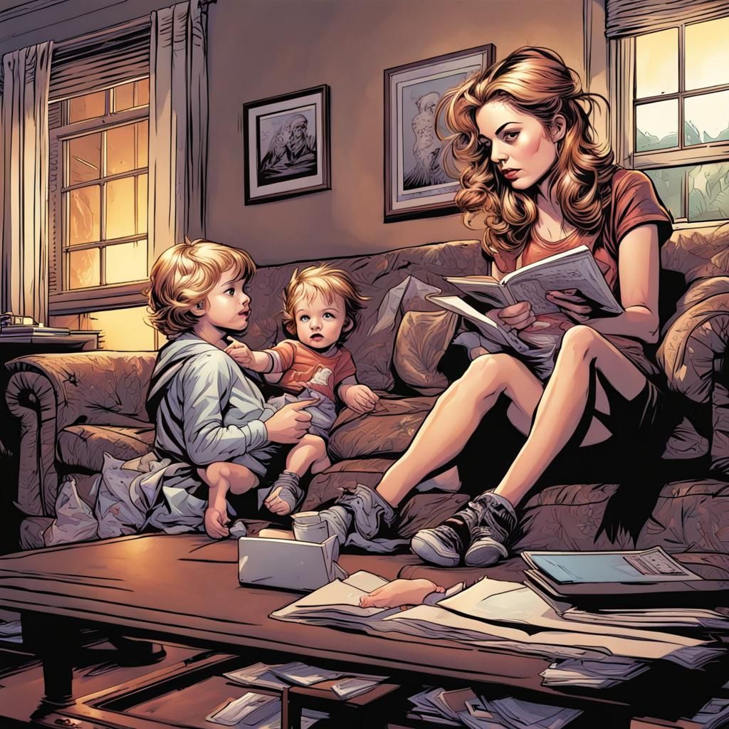 Woman Babysitter in Comic Book Style