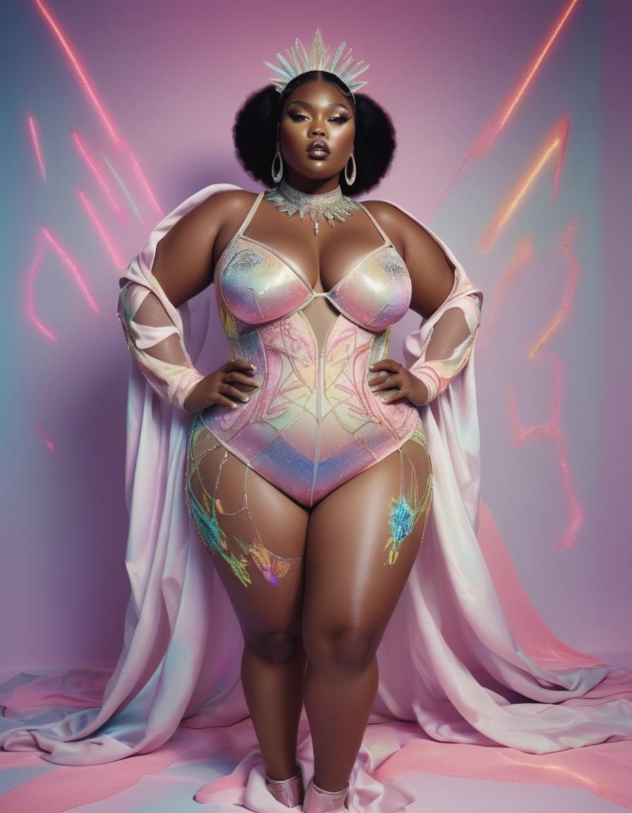 Lizzo in Sci-Fi Haute Couture, Hyperrealistic Portrait