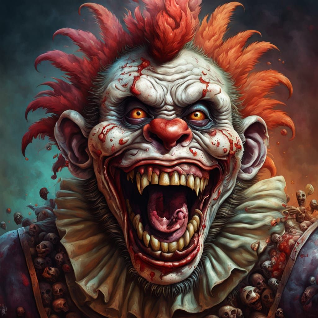 Zombie Monkey Buccaneer Clown with Bloody Skulls