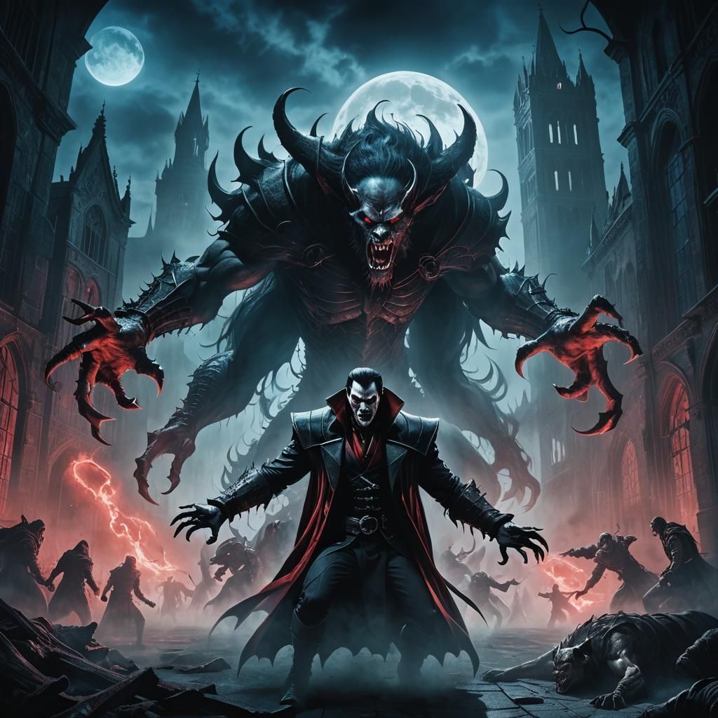 Dracula vs Lycan Beast: A Dark Fantasy Illustration