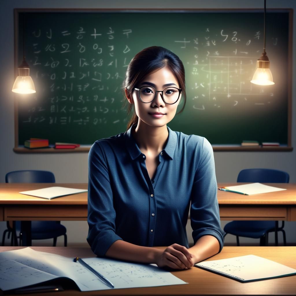 Charming Math Teacher Portrait in Photoillustration Style