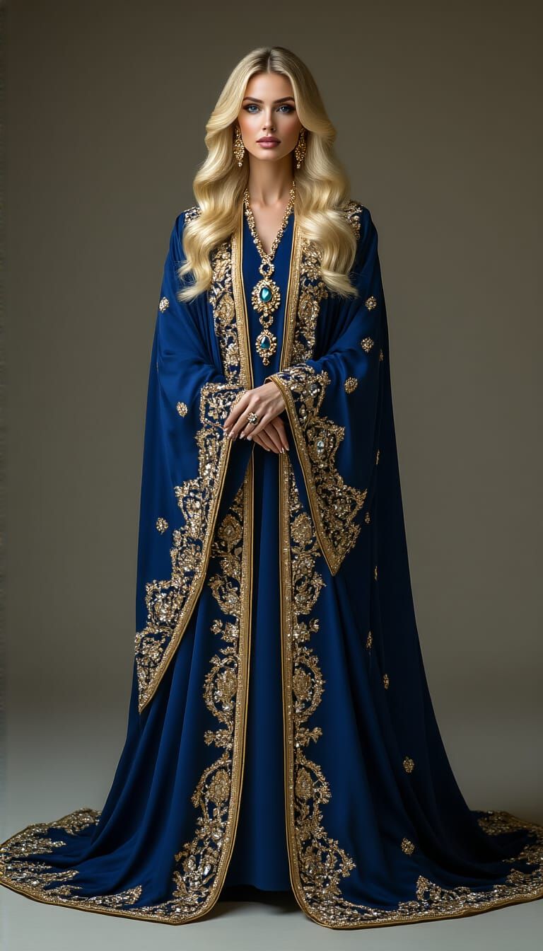 Majestic Royal Woman in Opulent Jewel Abaya