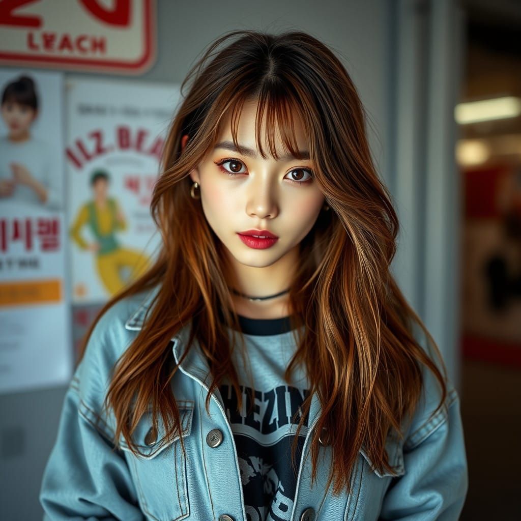 Effortless K-Pop Princess in Edgy Street Style