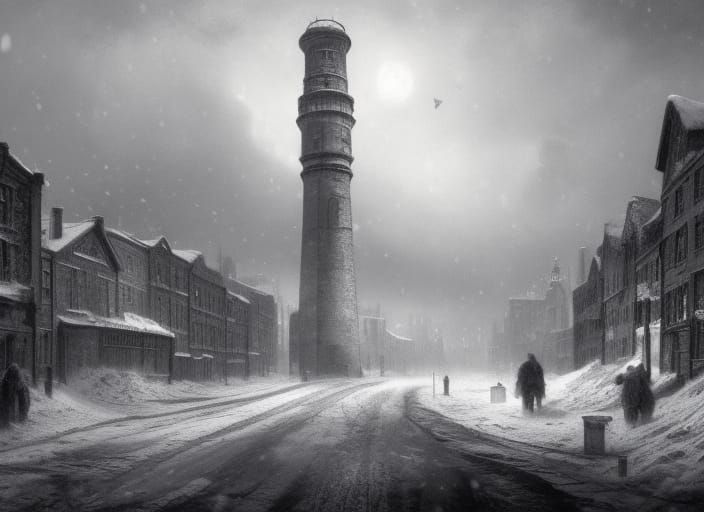 Icy Desolation: Industrial Gothic Charcoal Drawing