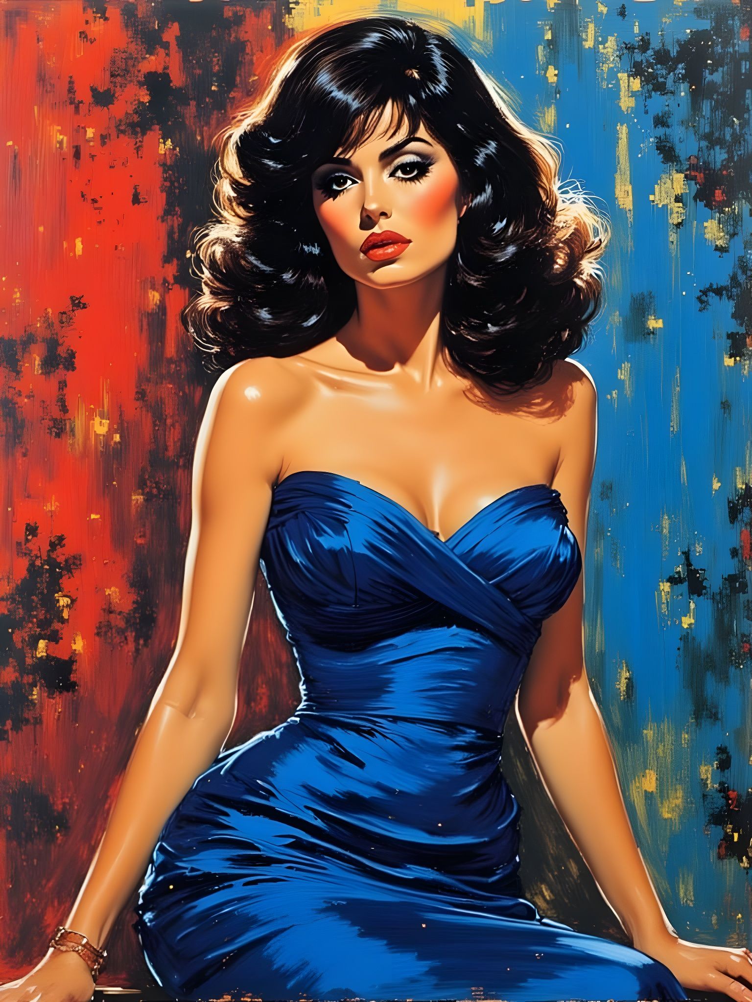 Raquel Welch in Blue Dress, Pulp Cover Art