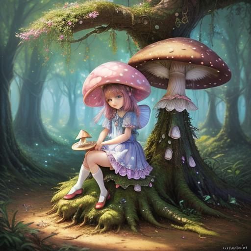 Cute Mushroom Fairy in Detailed Fairycore Style