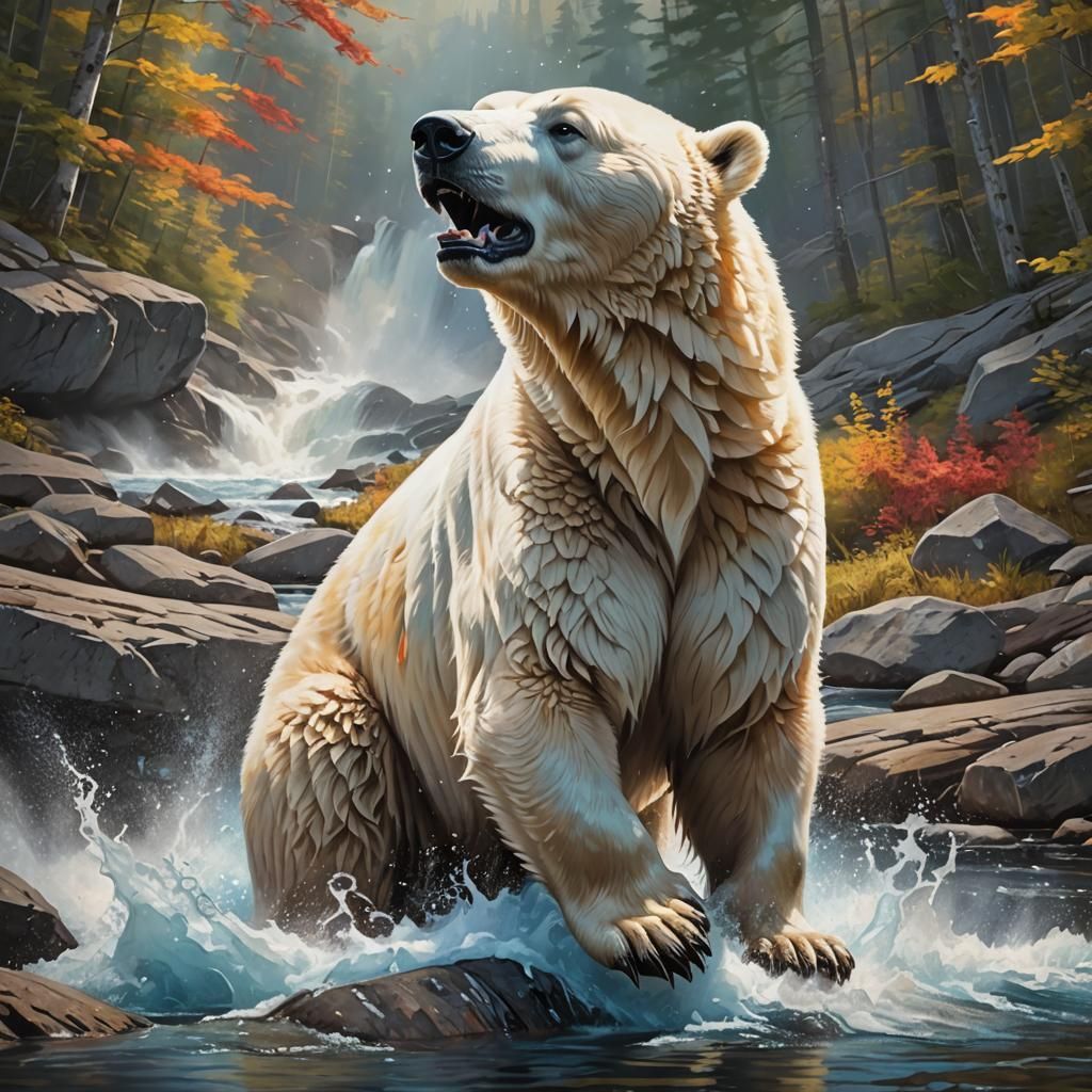 Hyperrealistic Polar Bear in Adirondack Mountains