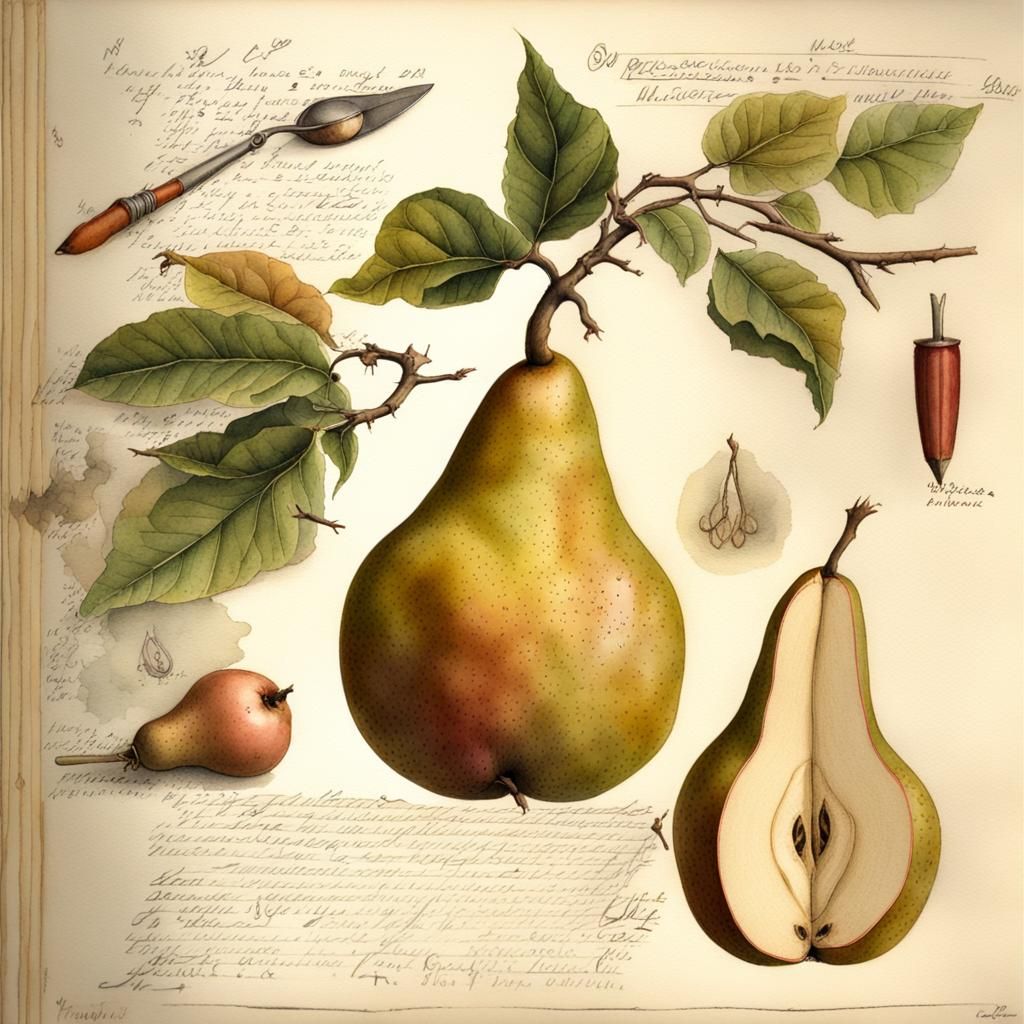 Victorian Pear Illustration in Botanist's Notebook