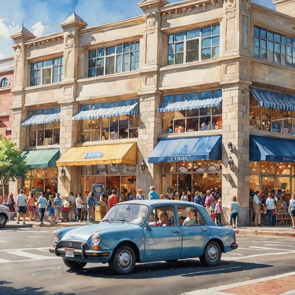 Oversized Tiny Tikes Car in Watercolor Style