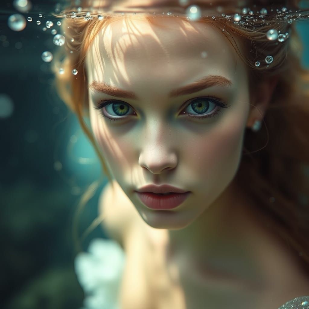 Ethereal Mermaid Portrait in Dreamy, Surrealistic Water Scen...