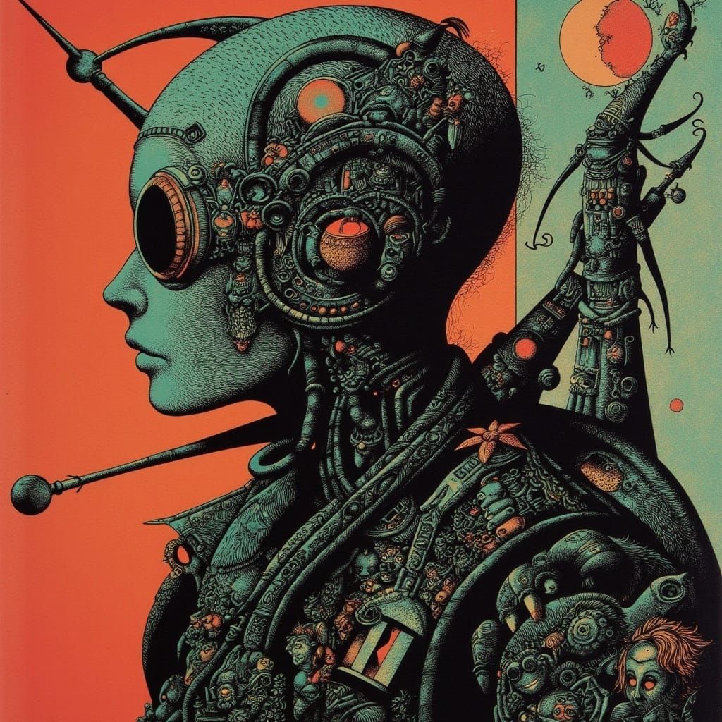 Glitchcore Cyberpunk Art in Hans Arnold Style