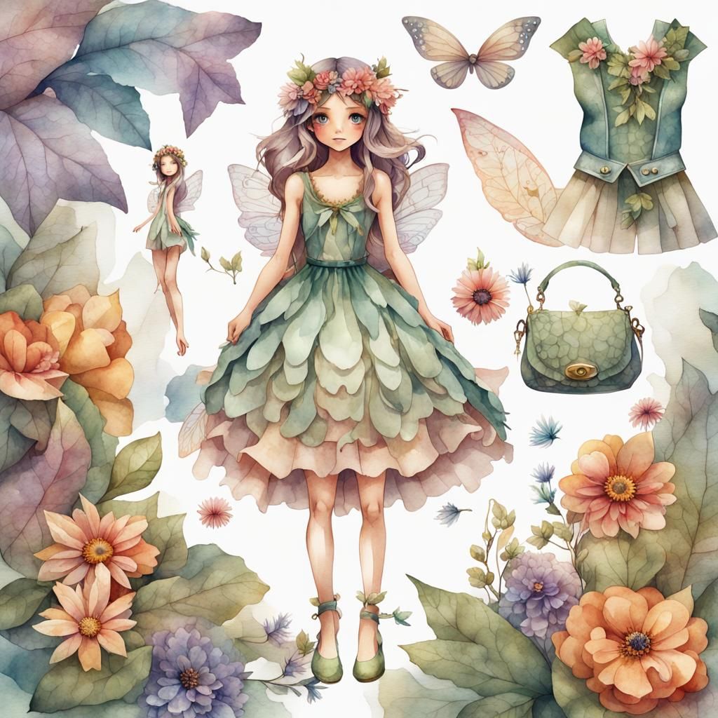 Botanical Fairy Paper Doll Cut-Outs in Watercolor