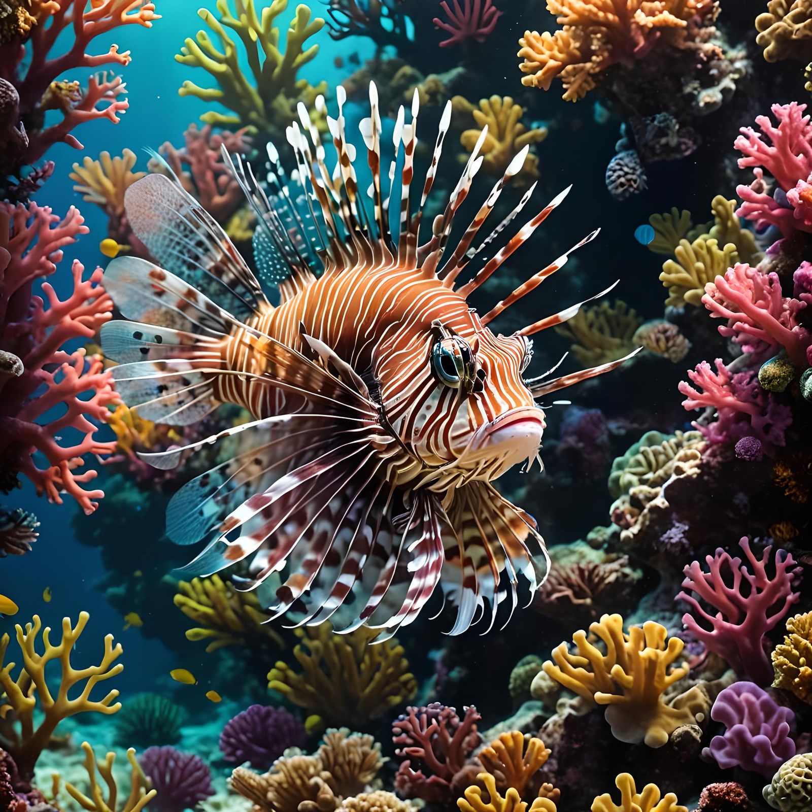 Lionfish in a Colorful Underwater Fantasy