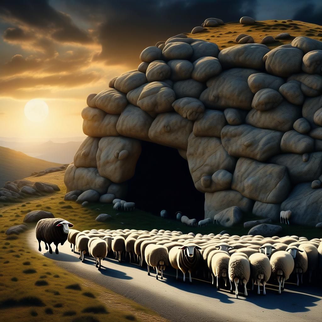 Cyclops Leads Sheep Herd to Cave