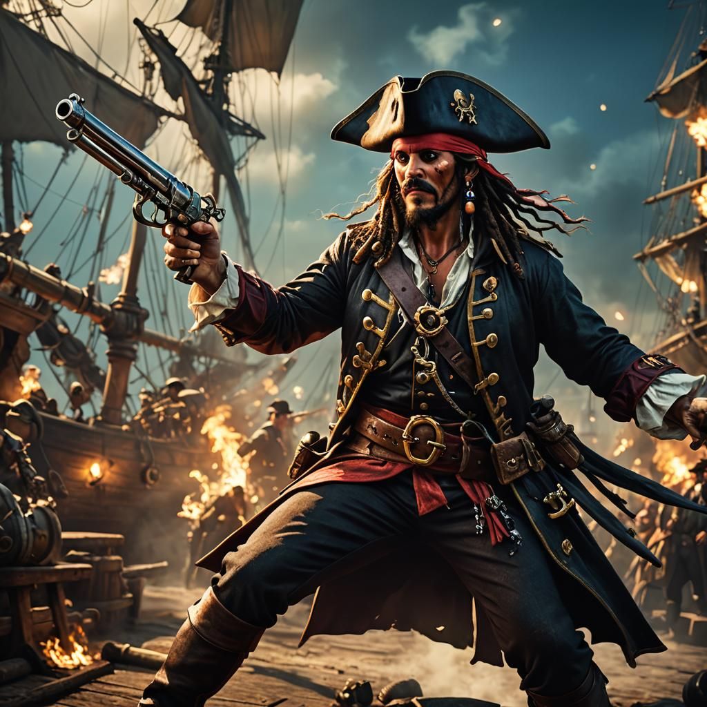 Dramatic Pirate Close-Up in Filmic Photoillustration Style