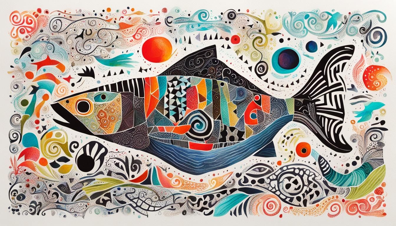 Abstract Zentangle Fish and Cat Design