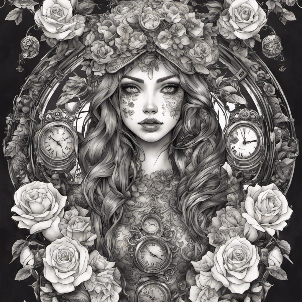 Russian Doll Tattoo with Clocks and Roses