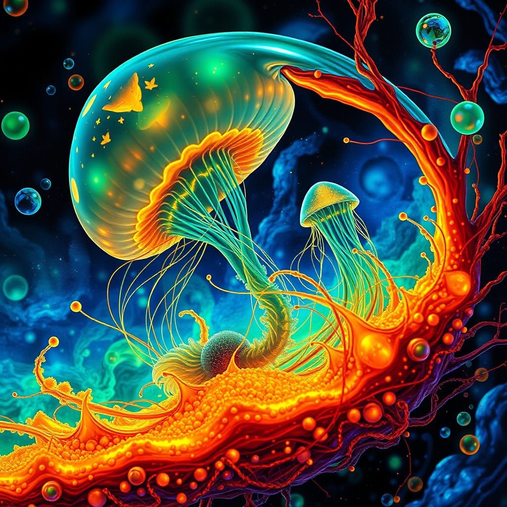 Surreal Alien Landscape in Stained Glass Style