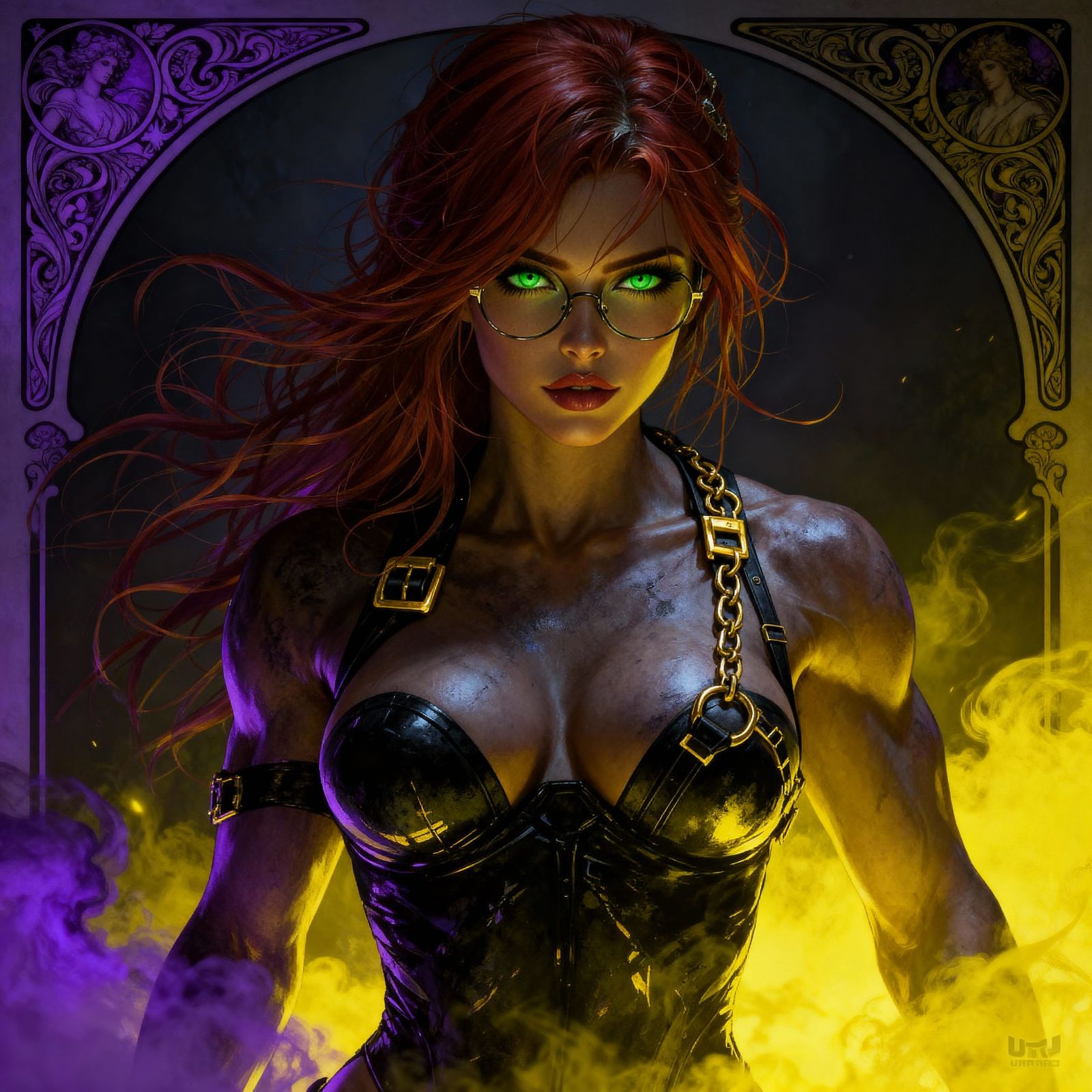 Dark Fantasy Concept Art of Muscular Red Haired Woman