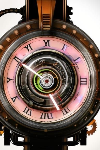 Cyberpunk Clockwork Timepiece Portrait in Neon Steampunk Sty...