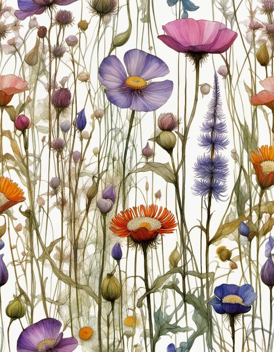 Macro Wildflowers in Art Nouveau Style