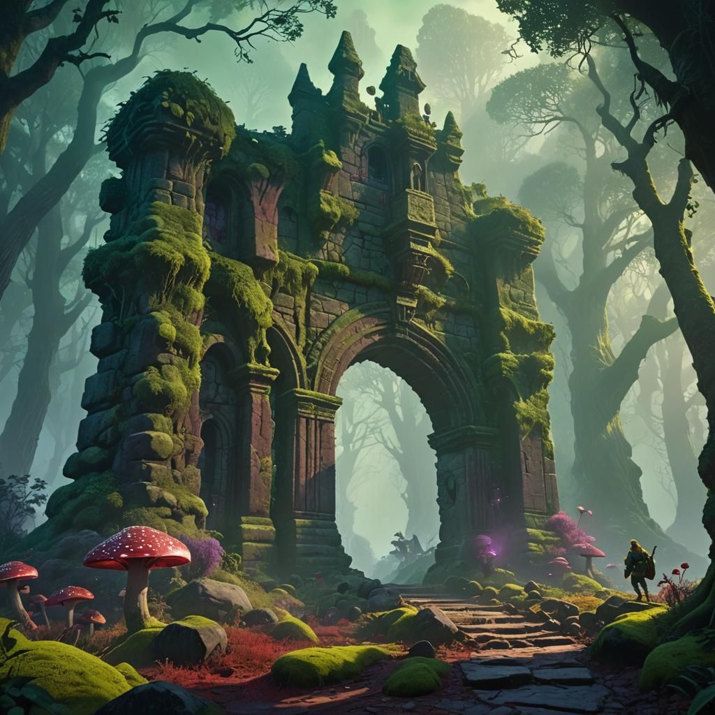 Shrek Roxo in Ancient Forest, Art Nouveau Style