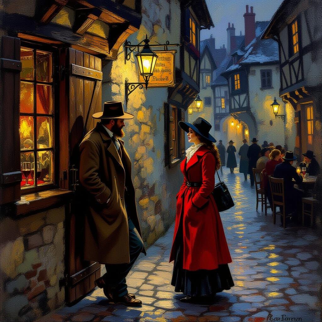 Medieval Tavern Date Night in Impressionist Style
