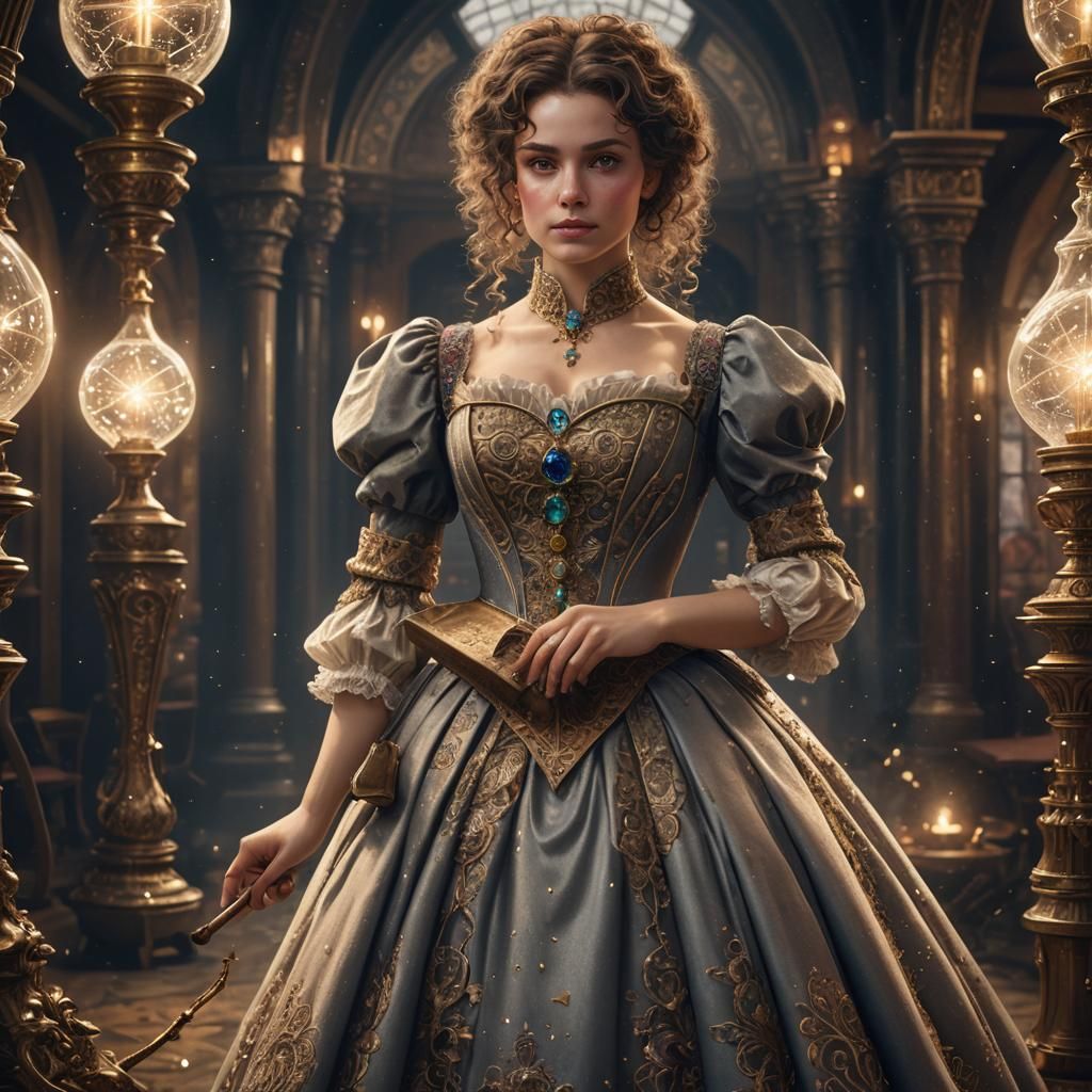 Woman with Wand in 1880s Gown, Fantasy Art