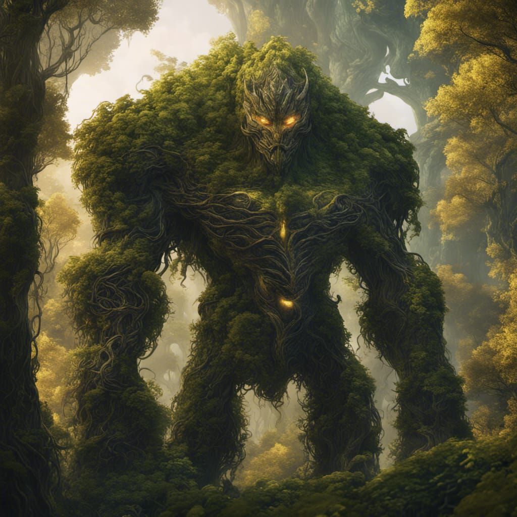 Giant Made of Vines in Forest: Detailed Matte Painting