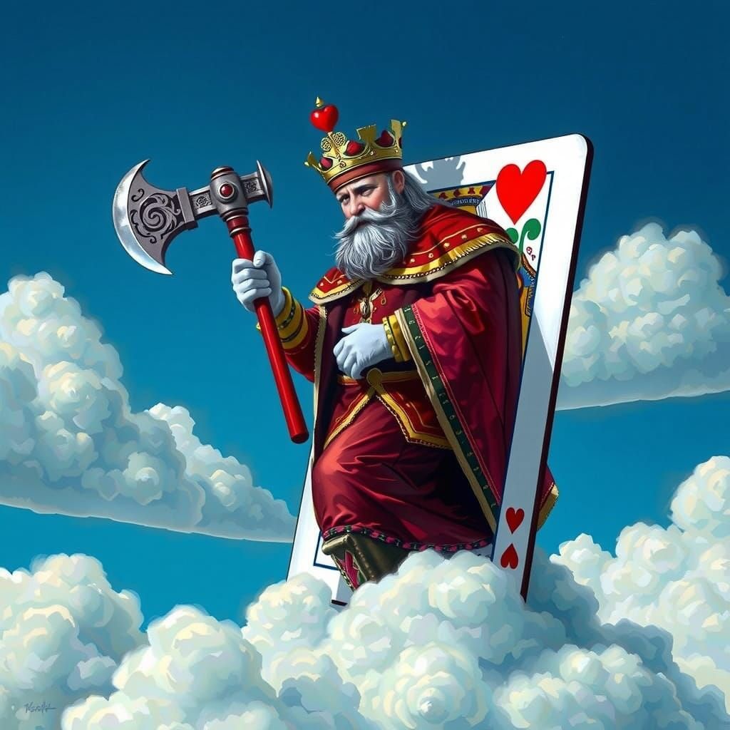 King of Hearts Emerges from Card in Surreal Oil Painting