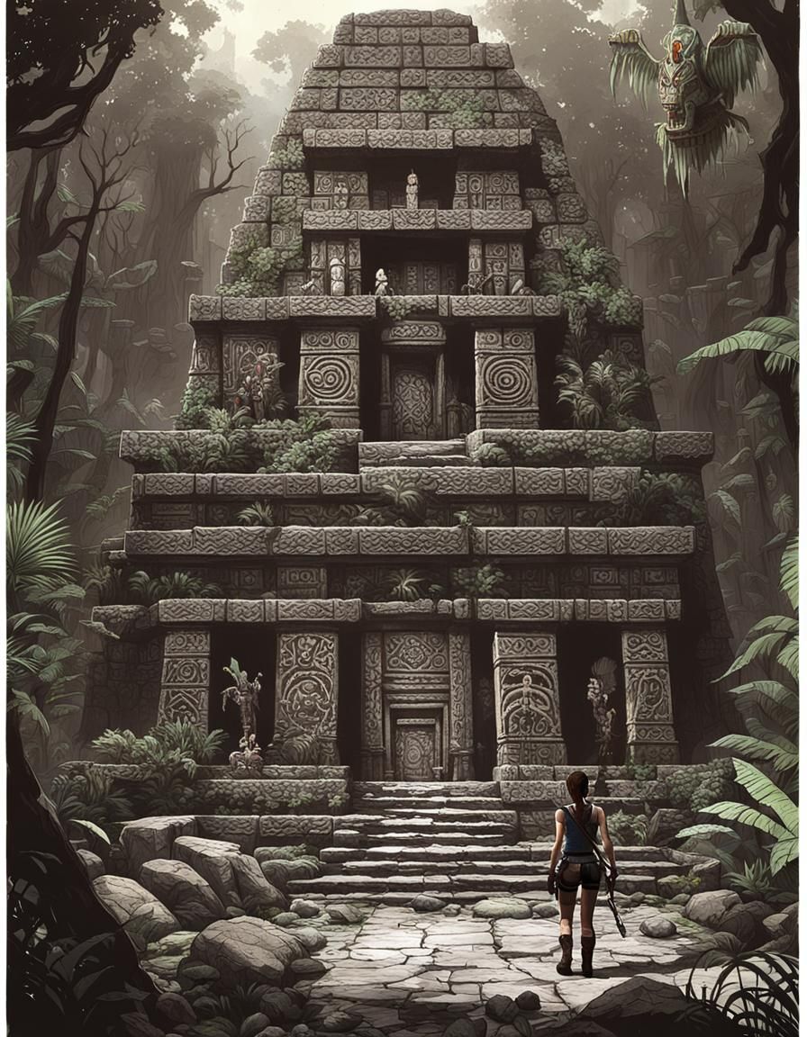 Lara Croft Explores Ancient Aztec Temple
