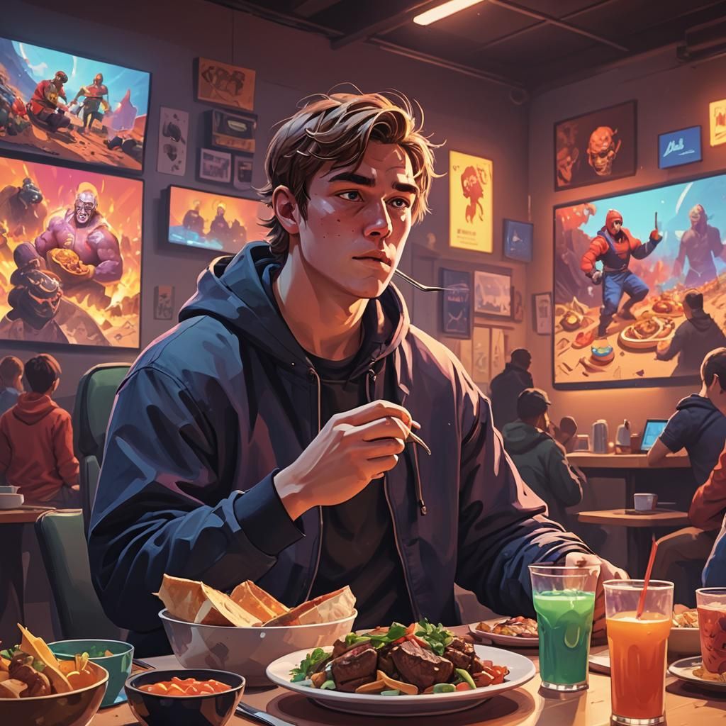 Mr Beast Eating Lunchly: Vibrant Concept Art