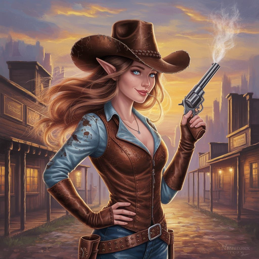Ethereal Elven Cowgirl Rides into Sunset