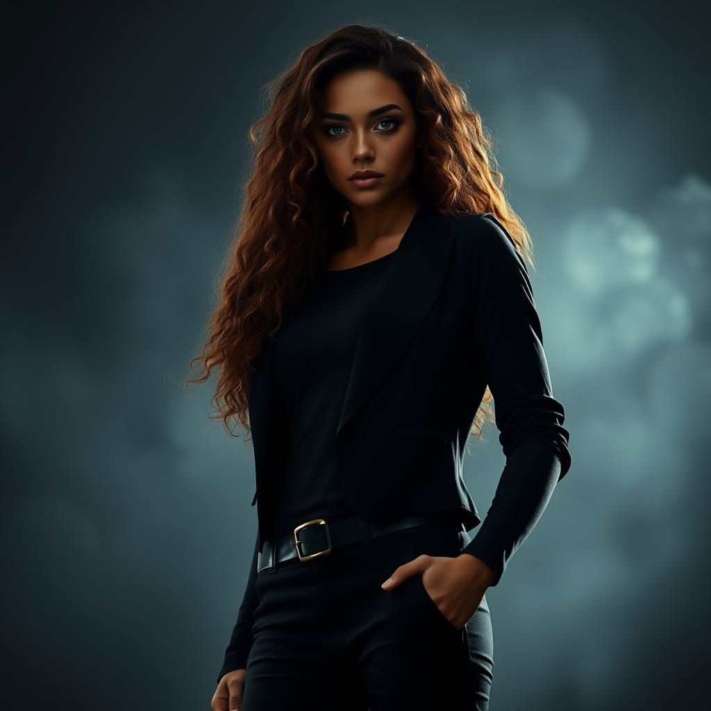 Confident Woman in Dark Cinematic Digital Painting