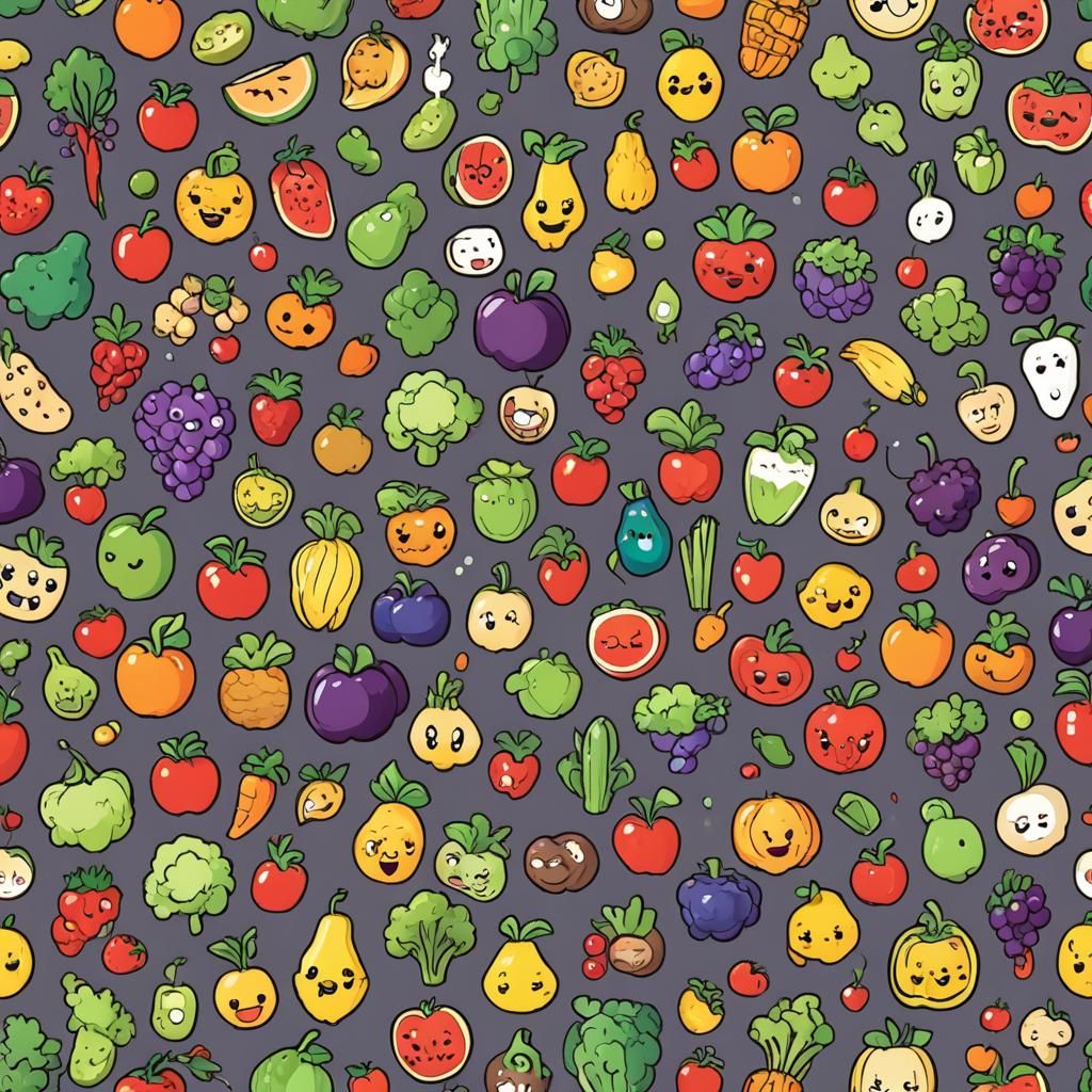Cute Chibi Fruits and Vegetables Illustration