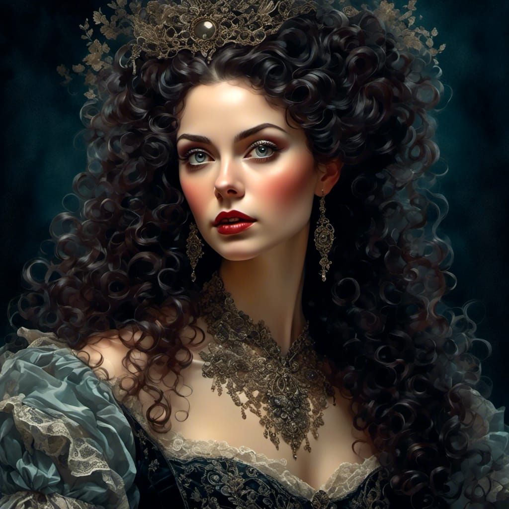 Rococo Lady in Velvet and Lace: Hyperrealistic Portrait