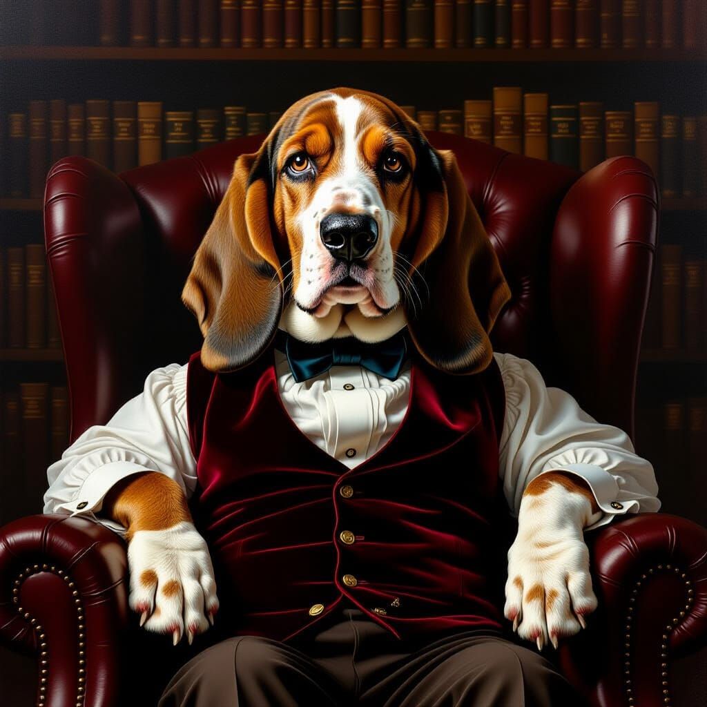 Distinguished Basset Hound in Velvet Waistcoat