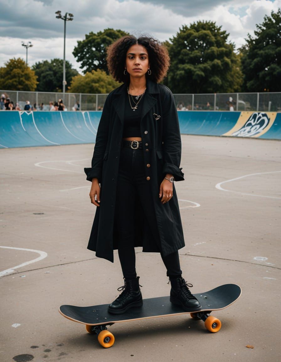 Gothic Dominican Woman in Skate Park Portrait