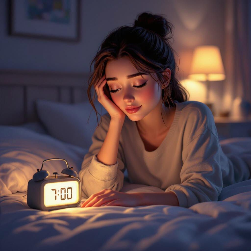 Woman's Hand Hitting Snooze Button in Pixar Style