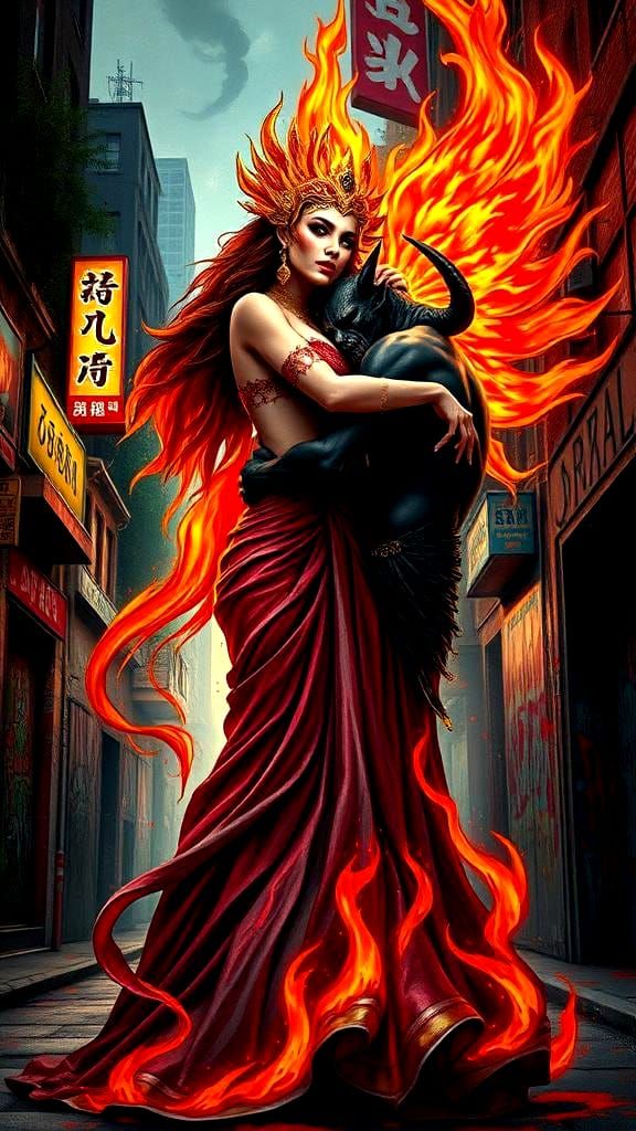 Goddess of Fire Embracing a Demon: Graffiti Art