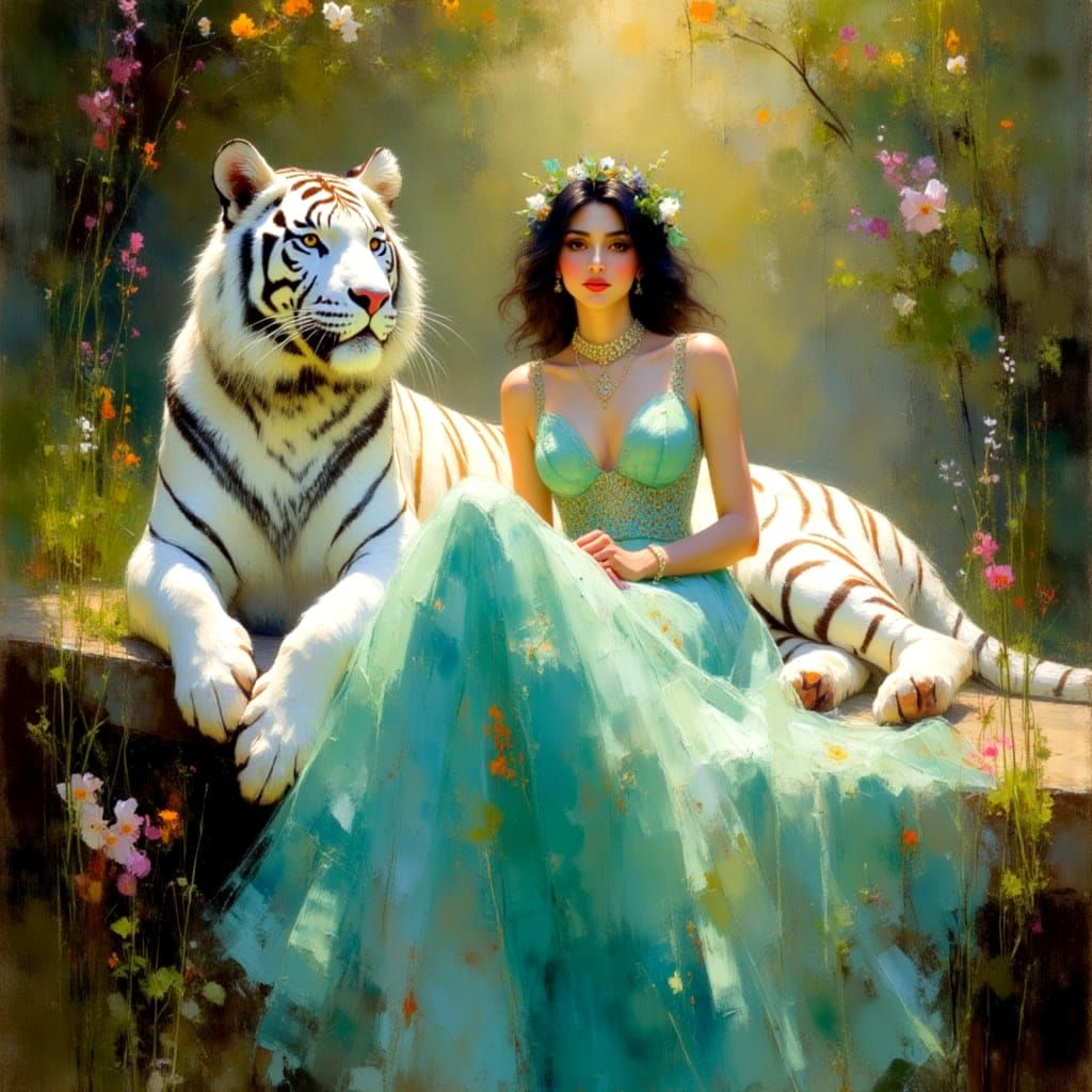 Romantic White Tiger Encounter in a Sunlit Forest