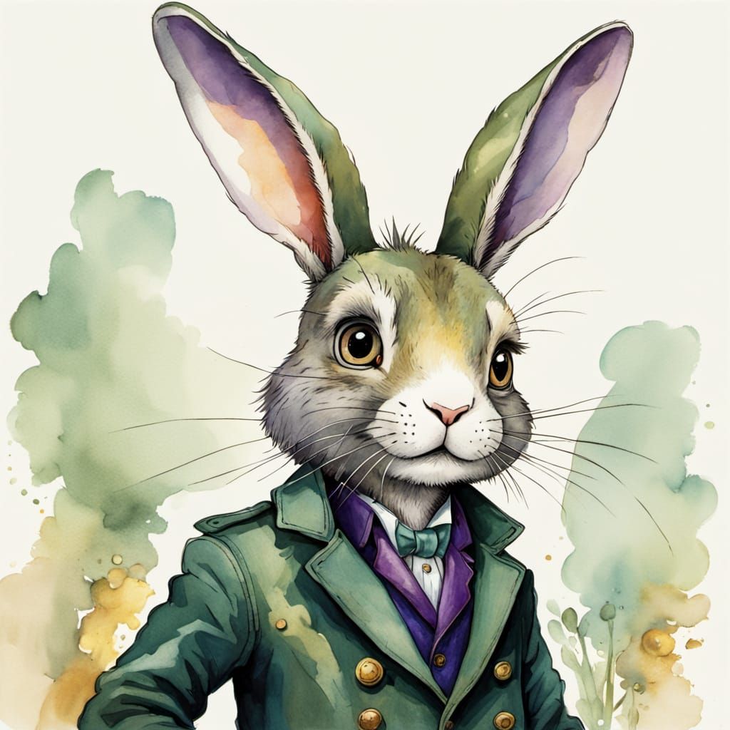 Whimsical Rabbit Trickster in Dreamlike Watercolor Style