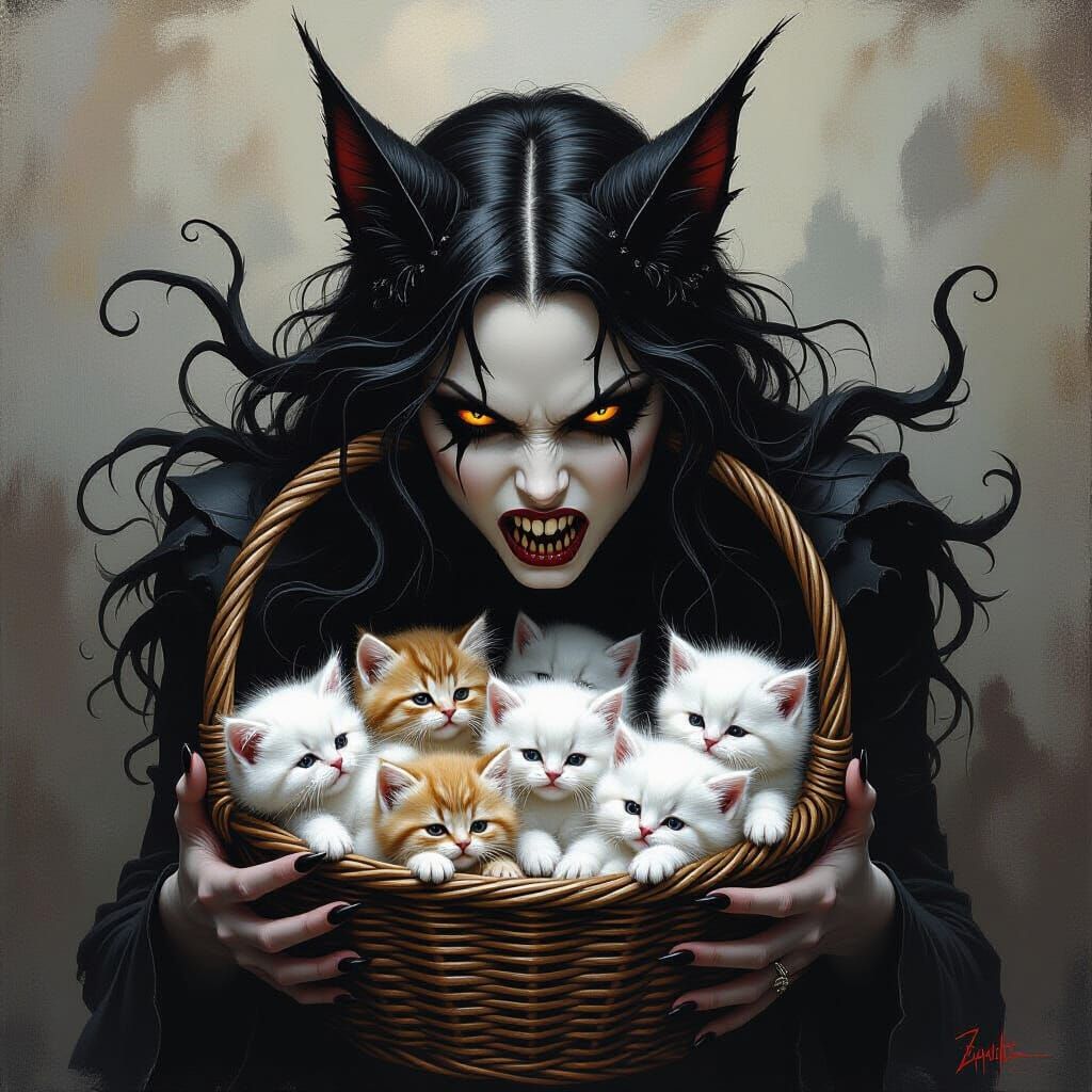 Gothic Horror Siren Recoils From Fluffy Kittens