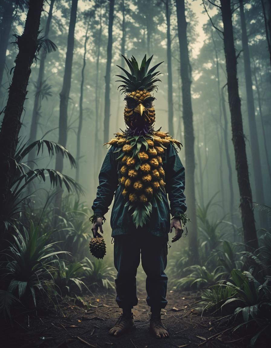 Pineapple Chicken Hybrid in Dark Forest, Cinematic Style