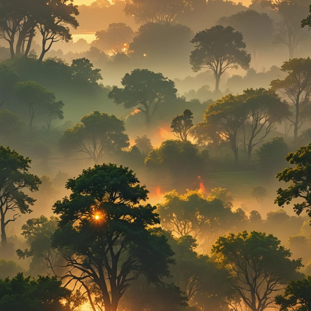 Sunset Landscape in Oil Painting Style